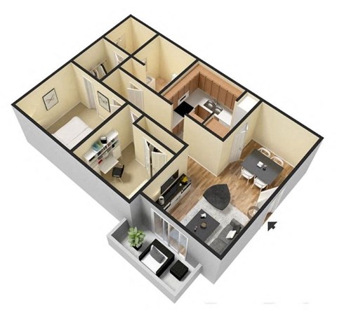 Floor plan for 2 beds, 1.5 baths, 890 sqft